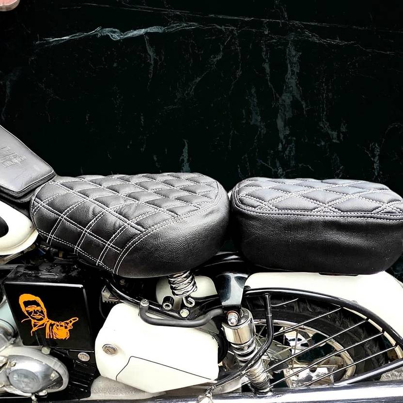 ANK BULLET Diamond cut Design Seat Cover for Classic 350 and 500 (Black with White) Split Bike Seat Cover For Royal Enfield Classic, Classic 350, Classic Chrome, Classic 500, Classic Desert Storm