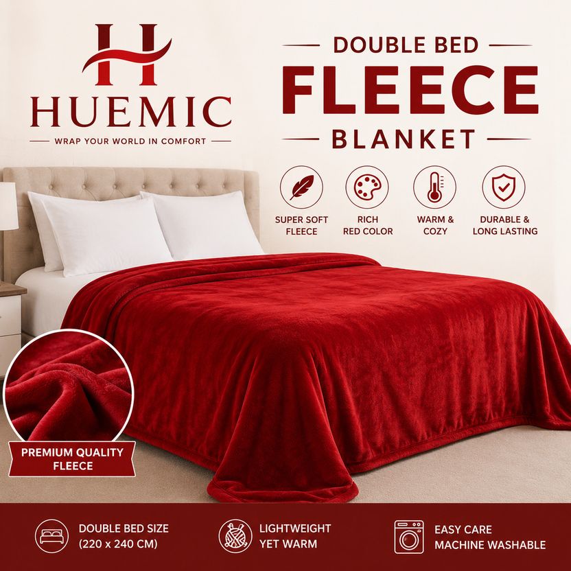 Huemic Solid Single Fleece Blanket for AC Room (Polyester, Red) - Image 3