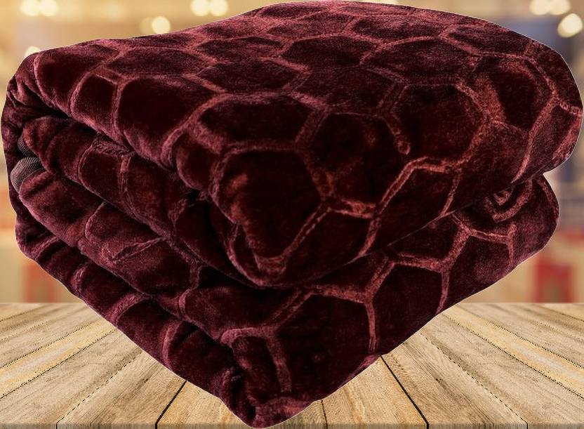 KIXTA Self Design Double Mink Blanket for Heavy Winter Microfiber, Brown