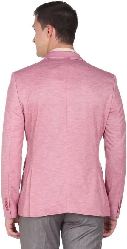 Men Solid Single Breasted Formal Blazer  (Pink)