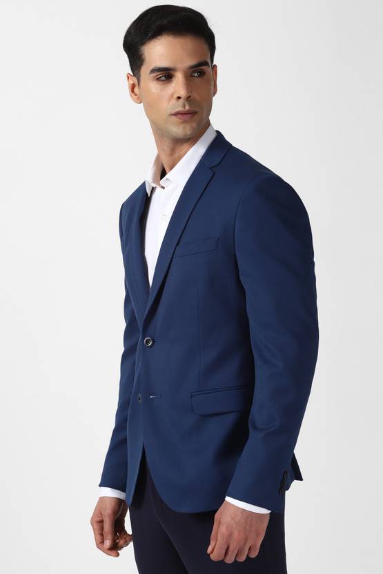 Men Solid Single Breasted Formal Blazer  (Blue)