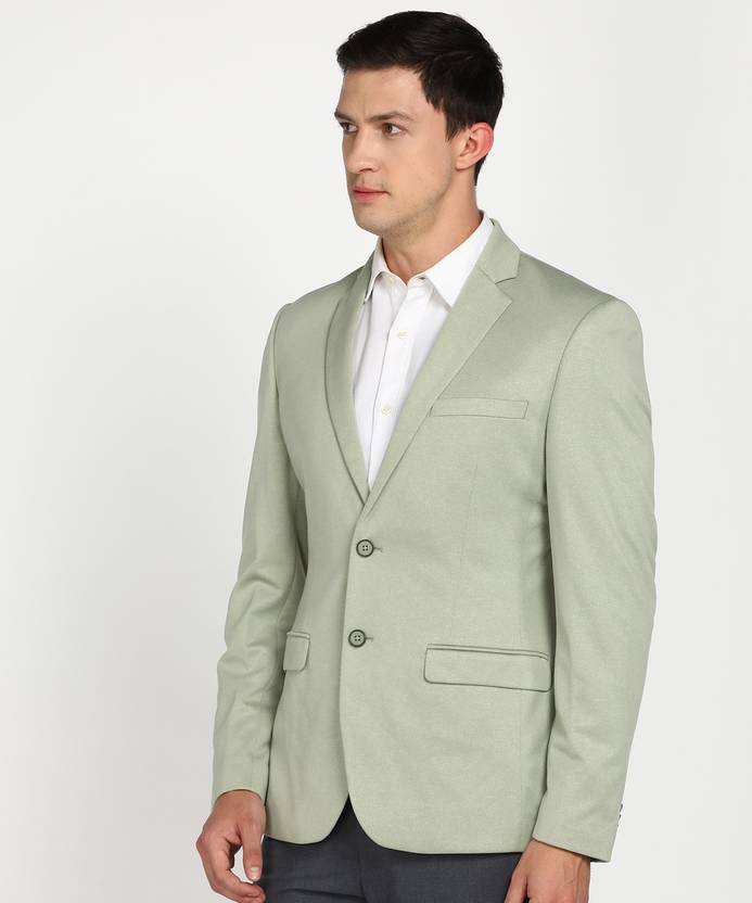 Men Solid Single Breasted Formal Blazer  (Light Green)