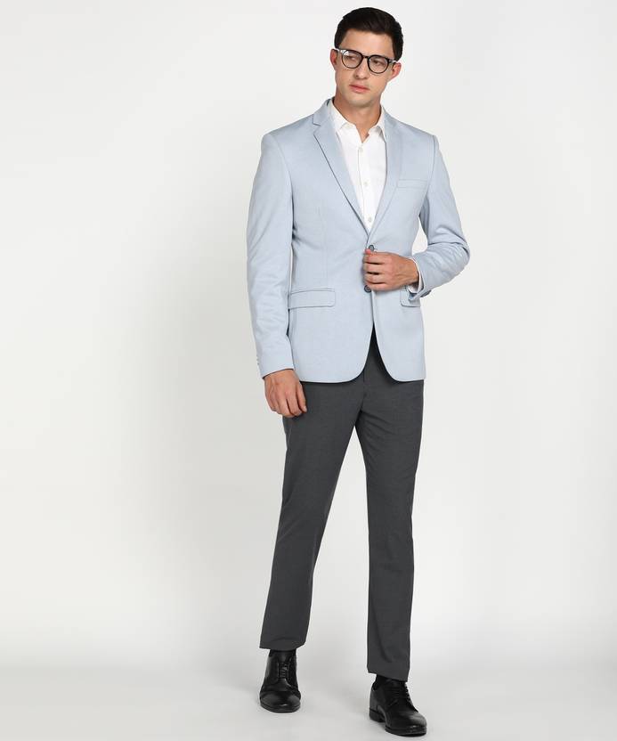 Men Solid Single Breasted Formal Blazer  (Blue)