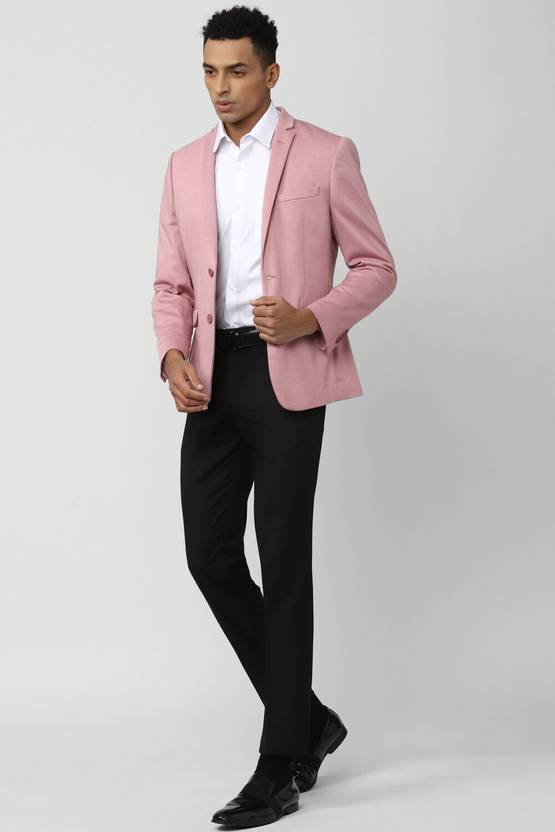 Men Solid Single Breasted Formal Blazer  (Pink)