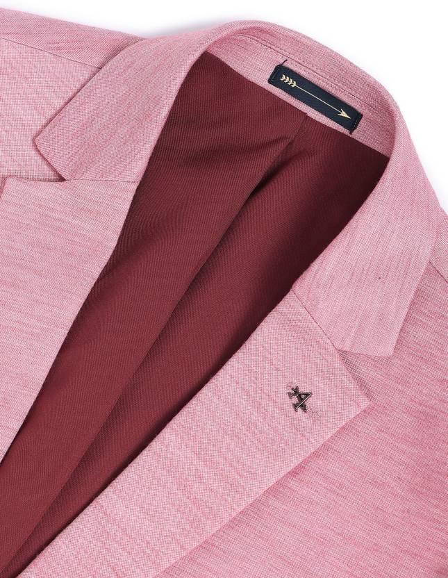 Men Solid Single Breasted Formal Blazer  (Pink)