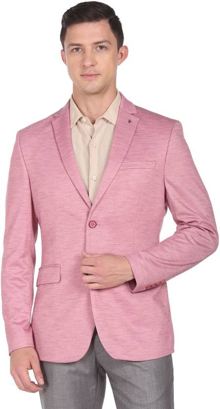 Men Solid Single Breasted Formal Blazer  (Pink)