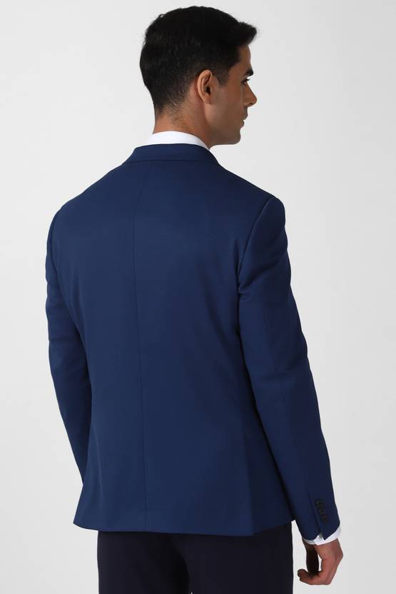 Men Solid Single Breasted Formal Blazer  (Blue)