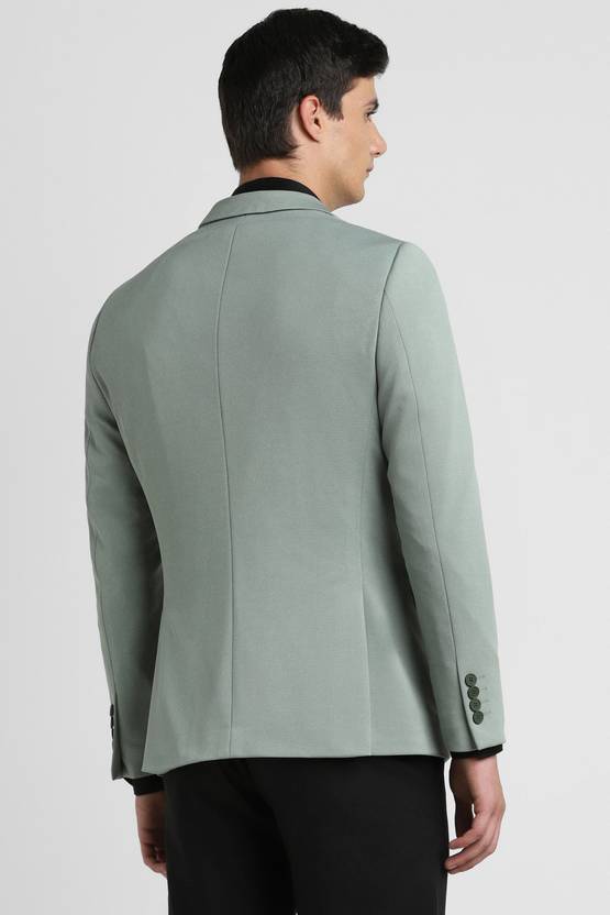 Men Self Design Single Breasted Casual Blazer  (Green)
