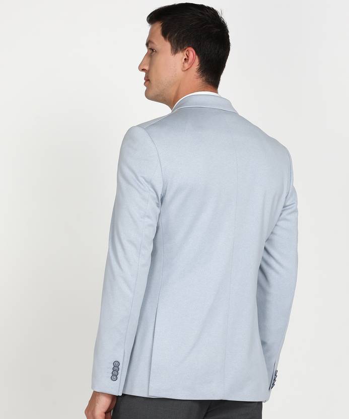 Men Solid Single Breasted Formal Blazer  (Blue)
