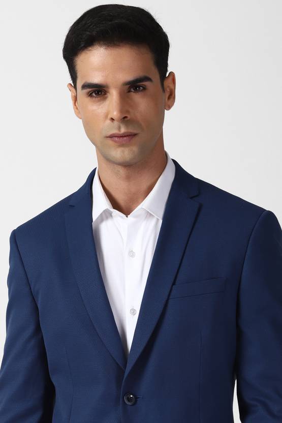Men Solid Single Breasted Formal Blazer  (Blue)