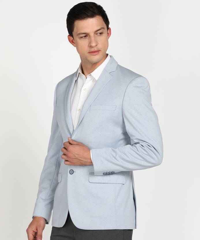 Men Solid Single Breasted Formal Blazer  (Blue)