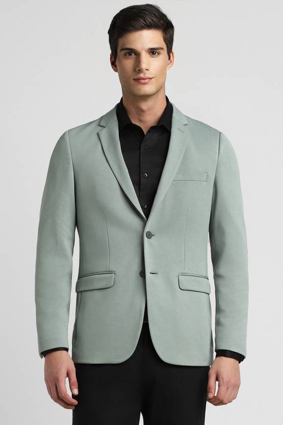 Men Self Design Single Breasted Casual Blazer  (Green)