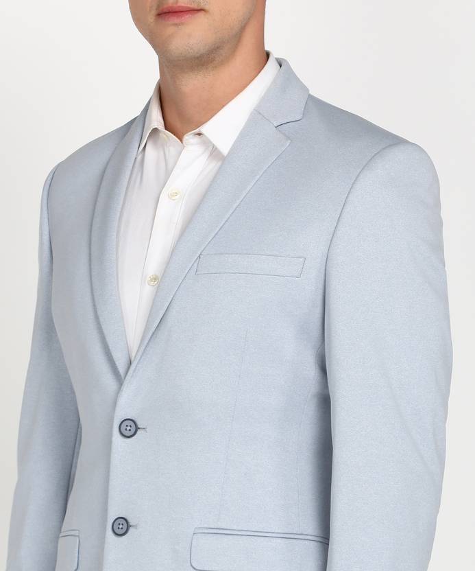 Men Solid Single Breasted Formal Blazer  (Blue)
