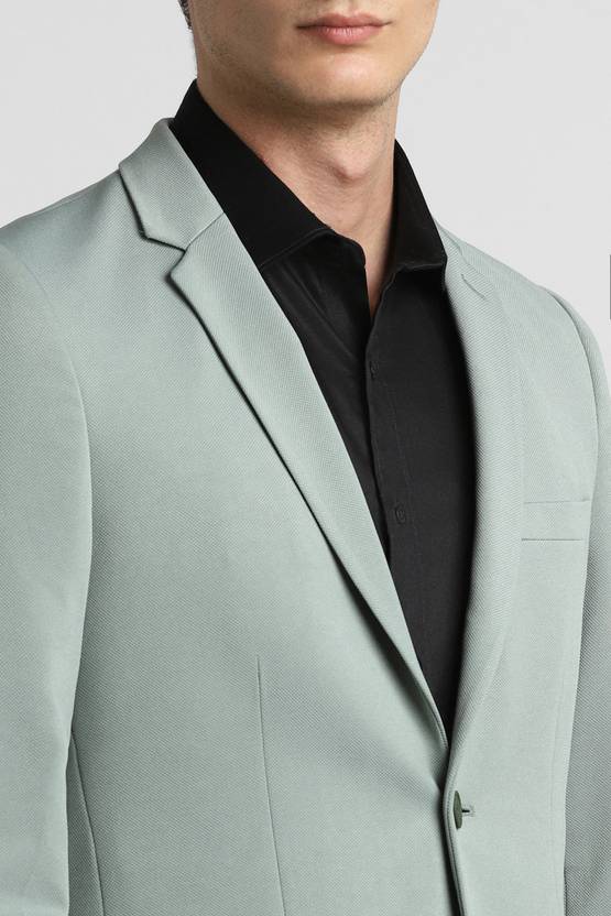 Men Self Design Single Breasted Casual Blazer  (Green)