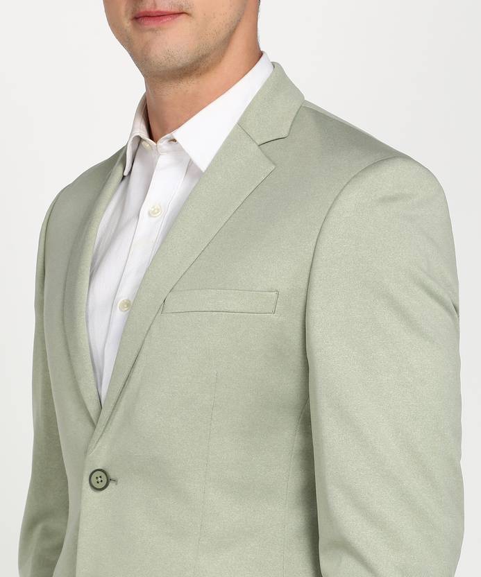 Men Solid Single Breasted Formal Blazer  (Light Green)