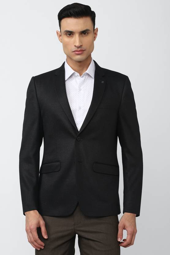 Men Solid Single Breasted Formal Blazer  (Black)