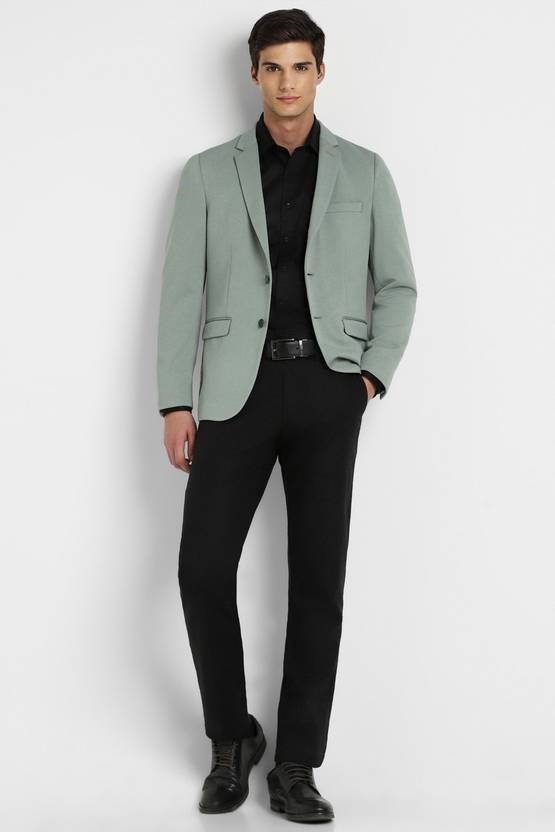 Men Self Design Single Breasted Casual Blazer  (Green)