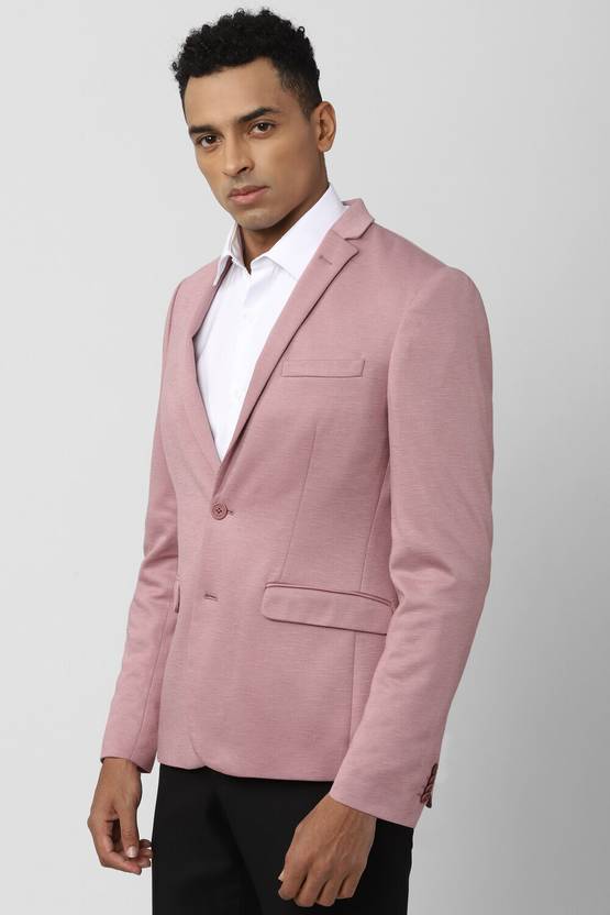 Men Solid Single Breasted Formal Blazer  (Pink)