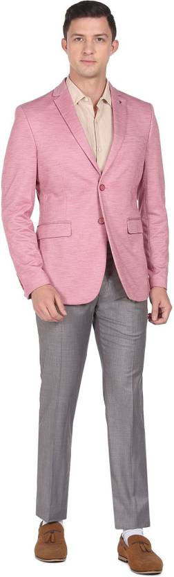 Men Solid Single Breasted Formal Blazer  (Pink)