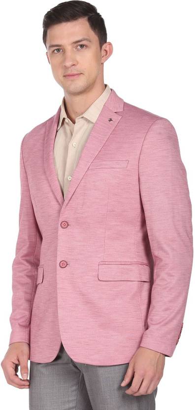 Men Solid Single Breasted Formal Blazer  (Pink)