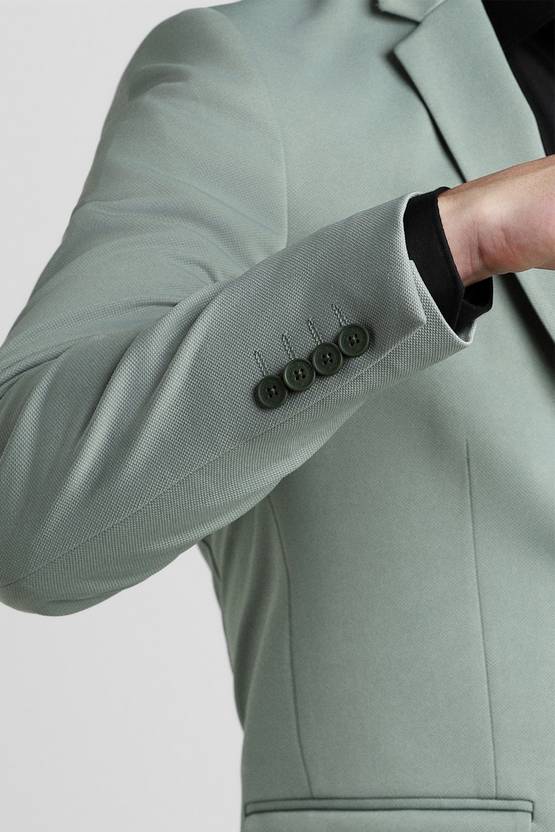 Men Self Design Single Breasted Casual Blazer  (Green)