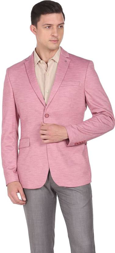 Men Solid Single Breasted Formal Blazer  (Pink)