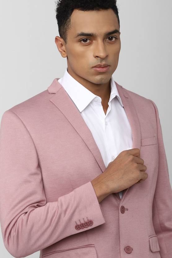 Men Solid Single Breasted Formal Blazer  (Pink)