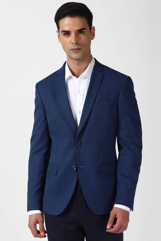 Men Solid Single Breasted Formal Blazer  (Blue)