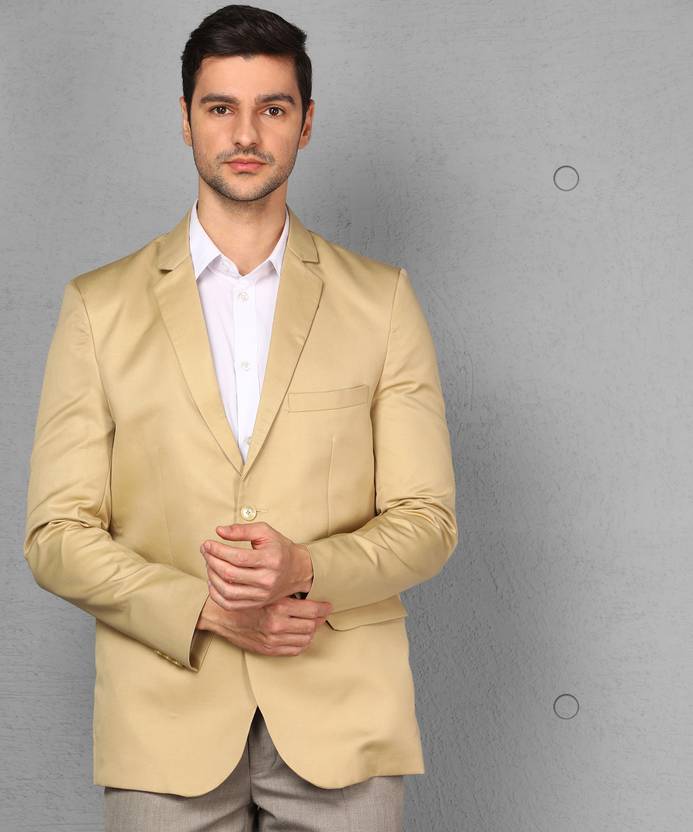 METRONAUT Men Solid Single Breasted Formal Blazer  (Gold)