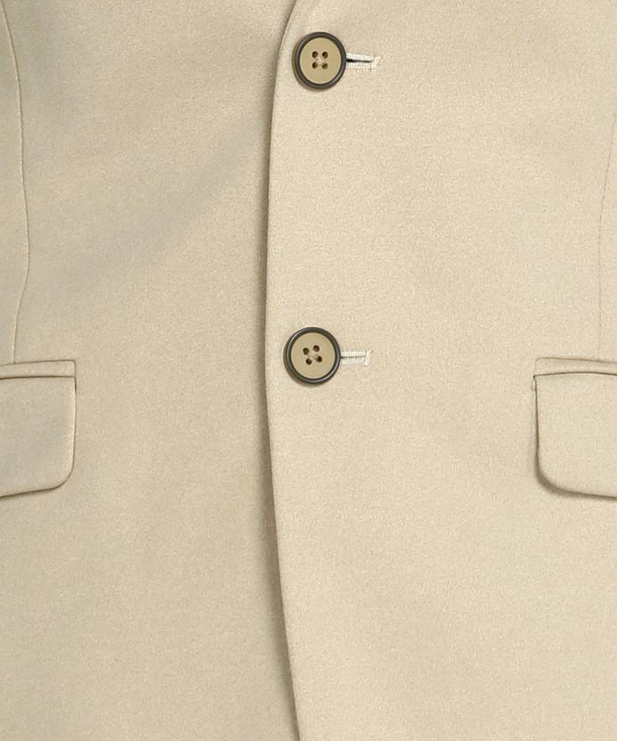 Men Solid Single Breasted Formal Blazer  (Beige)
