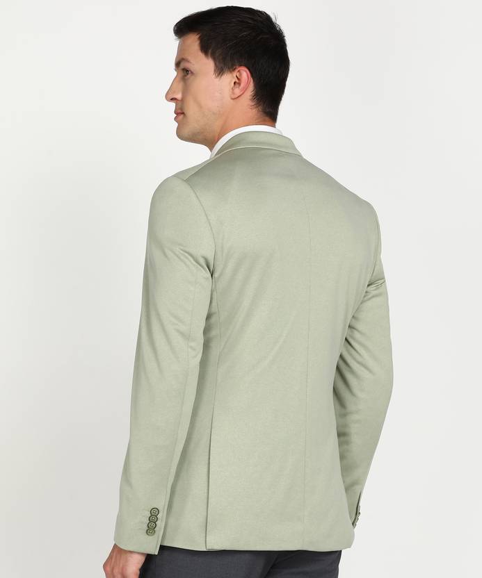 Men Solid Single Breasted Formal Blazer  (Light Green)