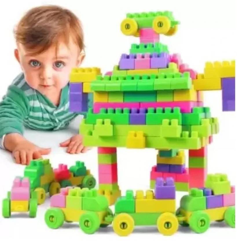 Redsky Toy BLOCKS Smart Activity Fun Learning Train Blocks Kids (52 Block + 8 Wheels)