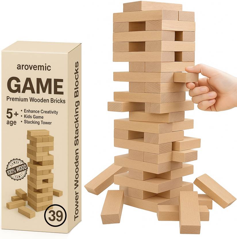 arovemic Fun 39 Pcs Jenga Wooden Block Stacking Game - Family Fun & Skill-Building-S04