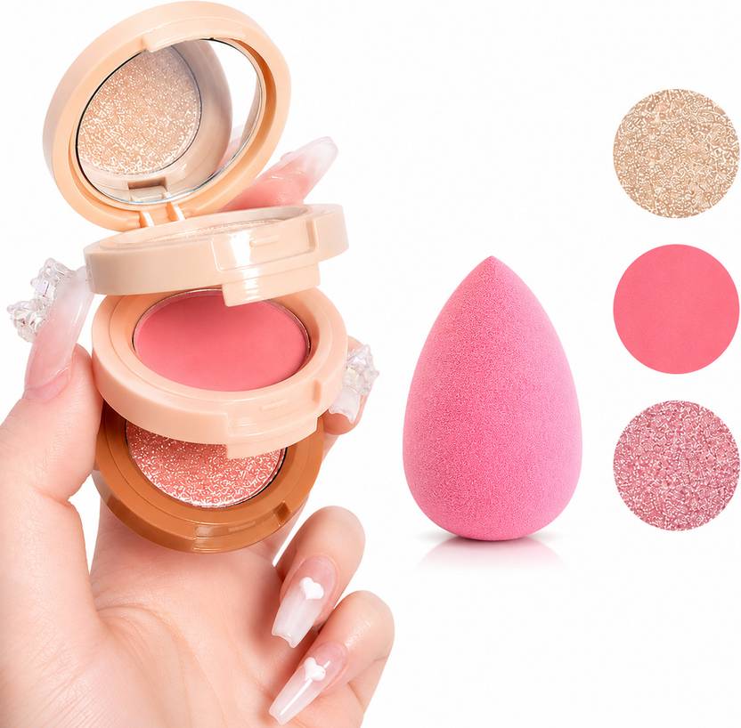 DOTFUSION 3 IN 1 BLUSH, HIGHLIGHTER, EYESHADOW MAKEUP KIT WITH PUFF