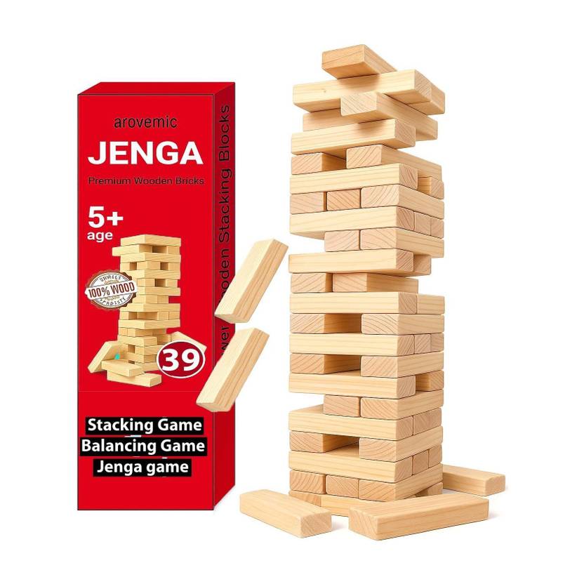arovemic Premium 39 Piece Jenga Wooden Blocks Stacking Tower Game for Kids Board Game Accessories