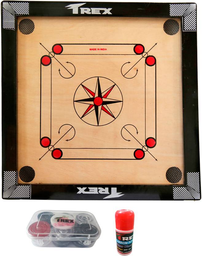 Trex Sports Carrom Boad 20 Inches Heavy Wooden Gloss Finish with Coins, Powder & Stricker 50.8