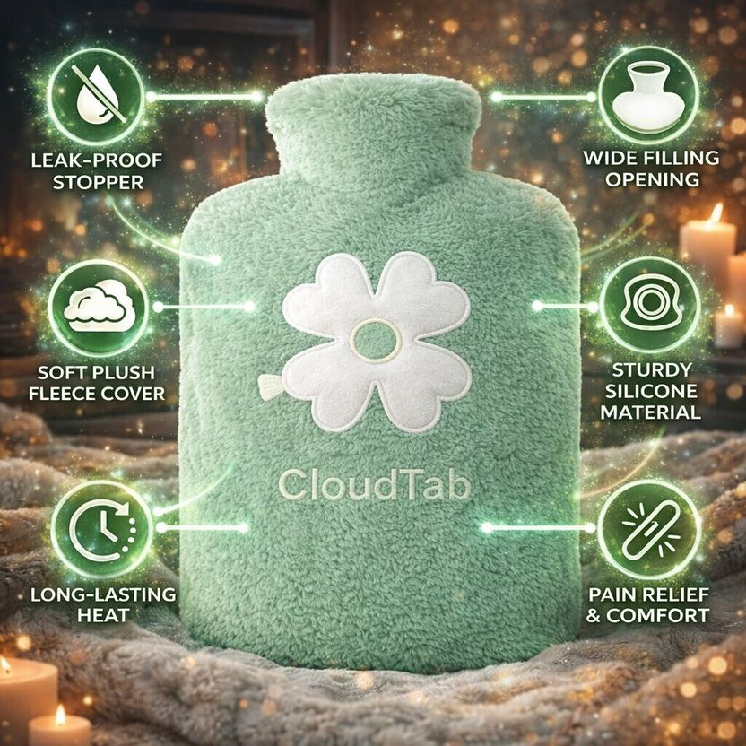 CloudTab Silicone Hot Water Bag with Plush Cover - Image 5