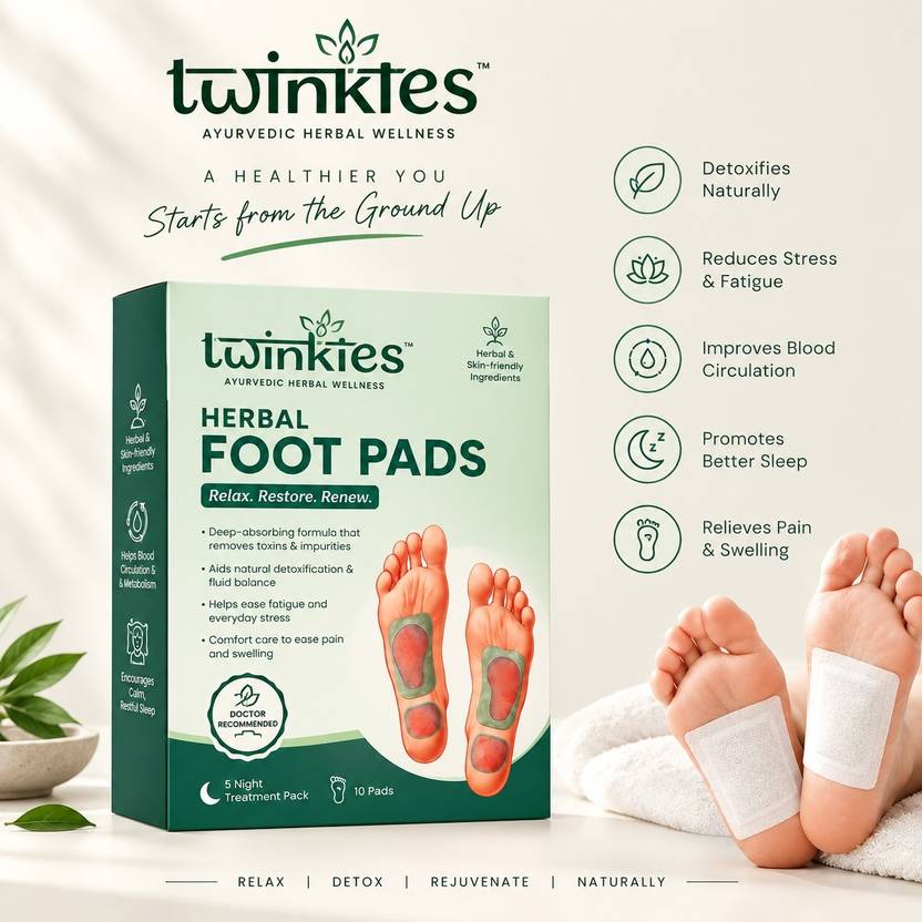 TWINKIES Herbal Detox Foot Pads (10 Pcs) with Bamboo Vinegar | Sleep Aid & Pain Relief Plaster & Patch