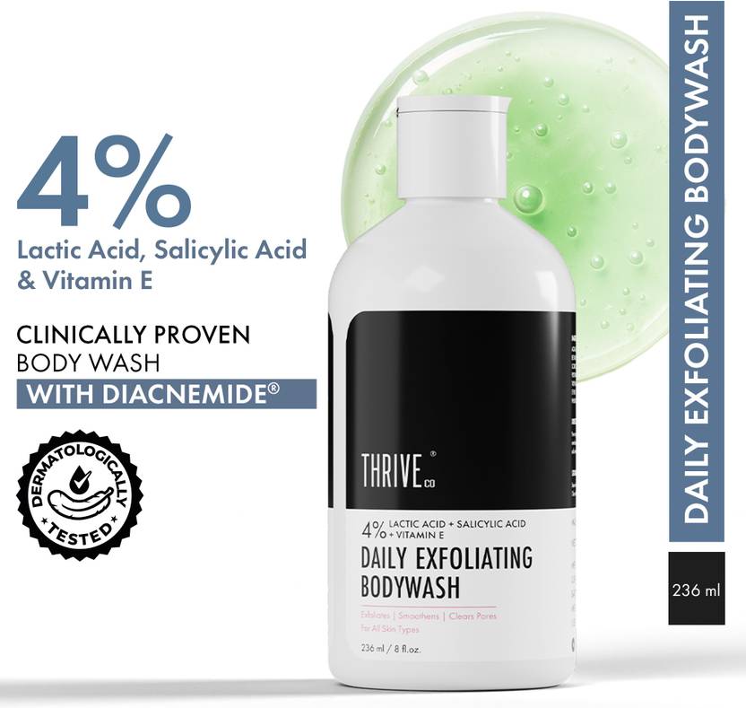 ThriveCo Daily Exfoliating Bodywash With 4% Lactic & Salicylic Acid, Reduces Body Acne