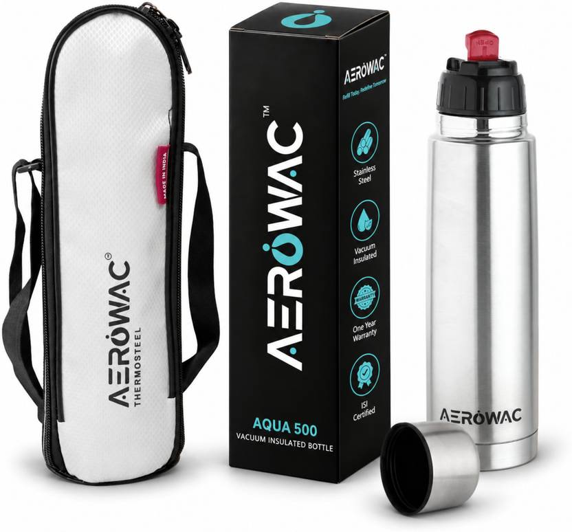 AEROWAC Aqua Double Wall Vacuum Insulated Hot & Cold Water Bottle/BPA-Free & Leakproof 500 ml Stainless Steel Flask