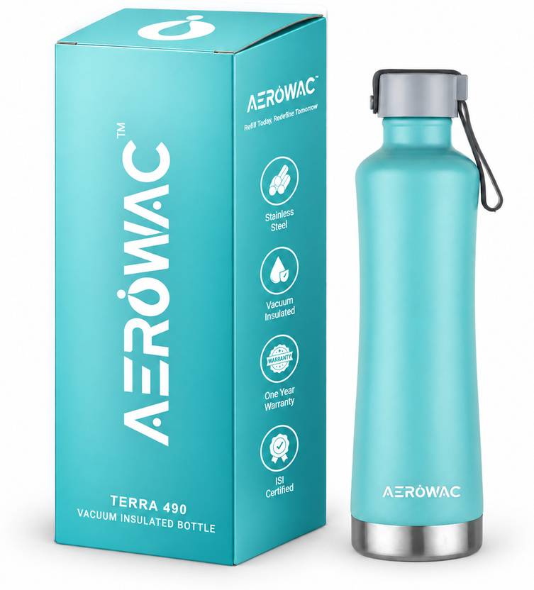 AEROWAC Terra Double Wall Vacuum Insulated Hot & Cold Water Bottle/BPA-Free & Leakproof 490 ml Steel Bottle