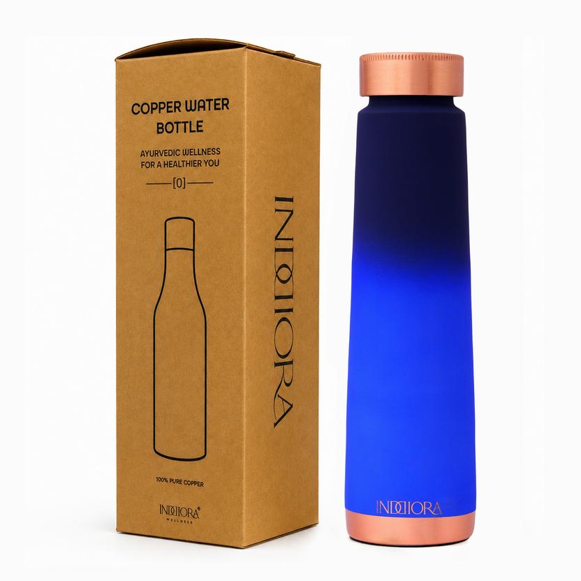 INDDIOIRA Pure Copper Water Bottle 950 ml Blue Silk