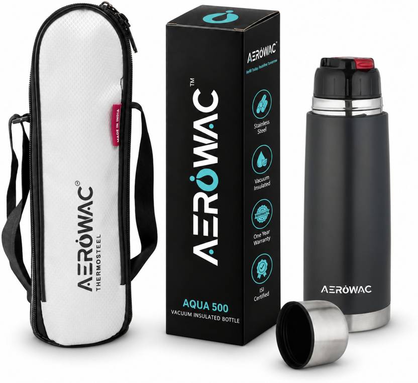 AEROWAC Aqua Double Wall Vacuum Insulated Hot & Cold Water Bottle/BPA-Free & Leakproof 500 ml Stainless Steel Flask