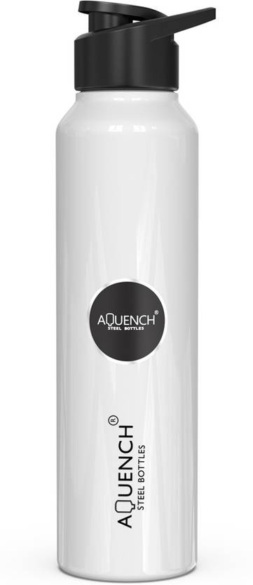 AQUENCH LEAN Timeless White ANTI DUST With Black Cap 1000 ml Stainless Steel Bottle