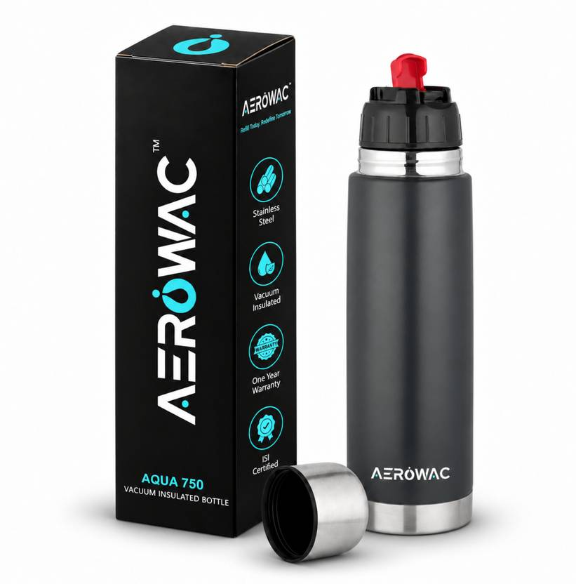 AEROWAC Aqua Double Wall Vacuum Insulated Hot & Cold Water Bottle/BPA-Free & Leakproof 750 ml Stainless Steel Flask
