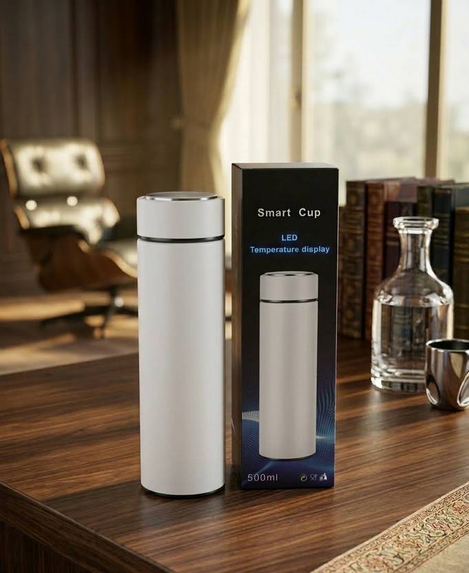 ALLORAMART WaterBottle with LED Temperature Display,Perfect for Hot&Cold Drinks White-500ml 500 ml Steel, Stainless Steel Bottle