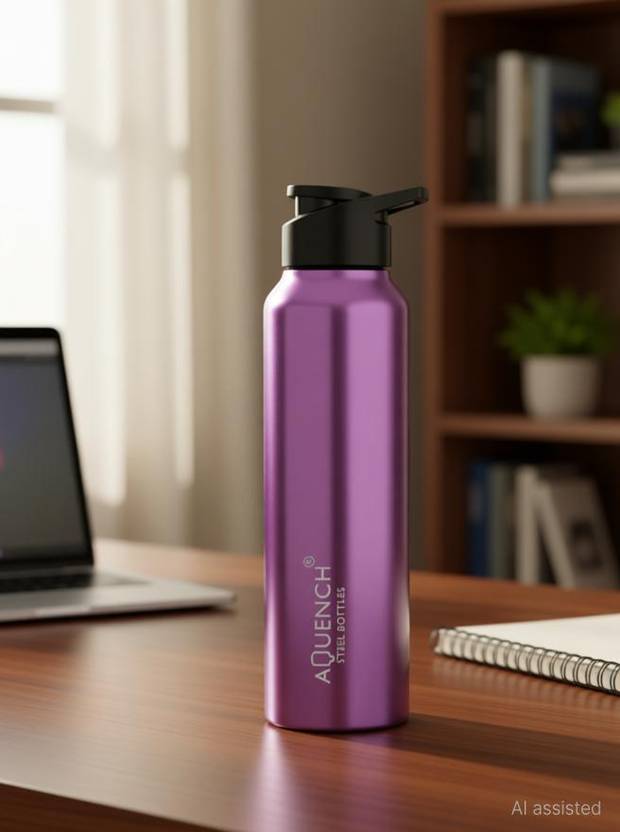 AQUENCH Lean Stainless Steel Metallic Purple Coloured Water Bottles 1000 ml Steel Bottle