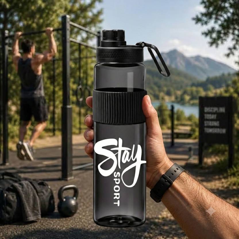 2Mech Sports Water Bottle with Carry Strap Durable Design for Gym, Office, Travel 1000 ml Plastic Bottle