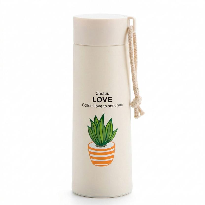 PRIMVEXA Cactus Glass Water Bottle with Sleeve Cover