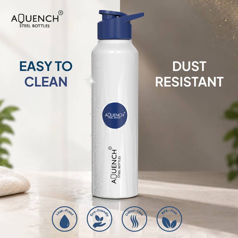 AQUENCH LEAN Timeless White ANTI DUST With Blue Cap 1000 ml Stainless Steel Bottle 1000 ml Stainless Steel Bottle